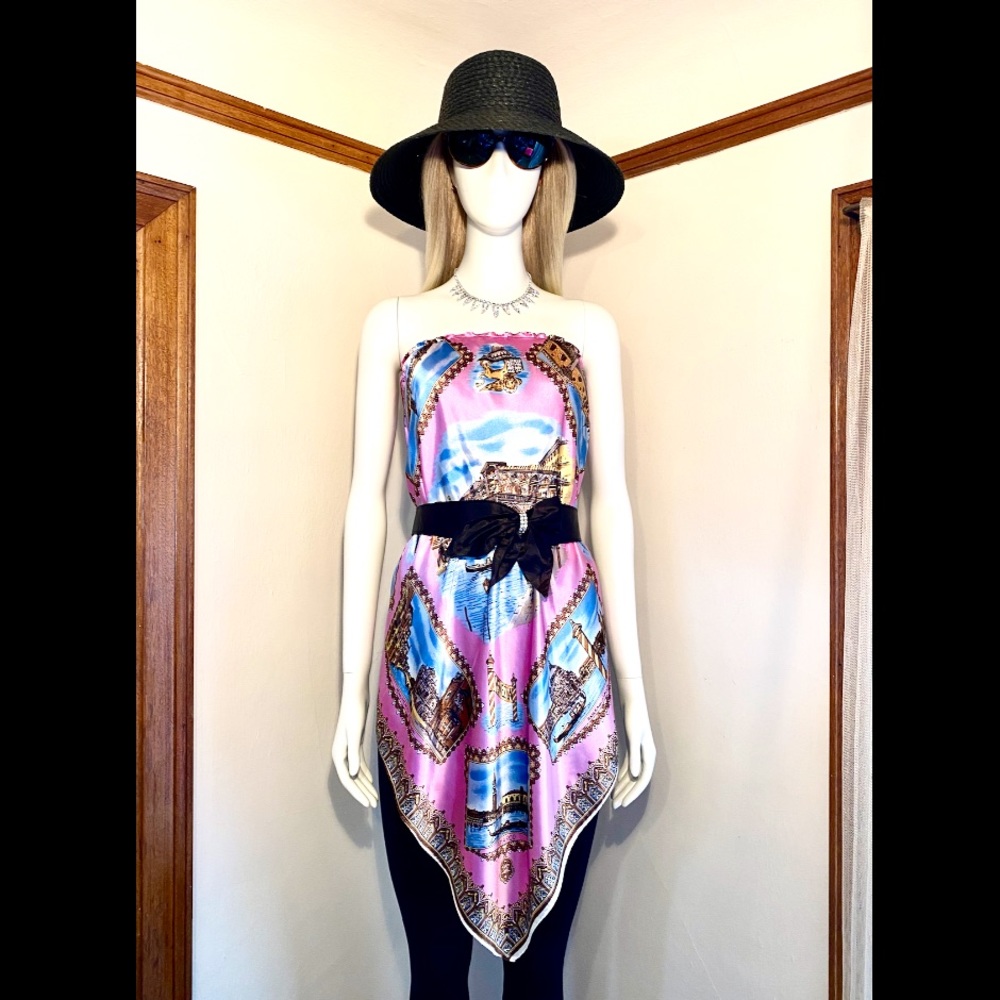 VINTAGE Pink Scarf Blouse - Sz Sm